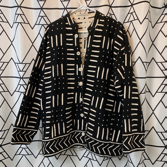Vintage Jackets & Blazers - Vintage reversible mud cloth cotton jacket pockets